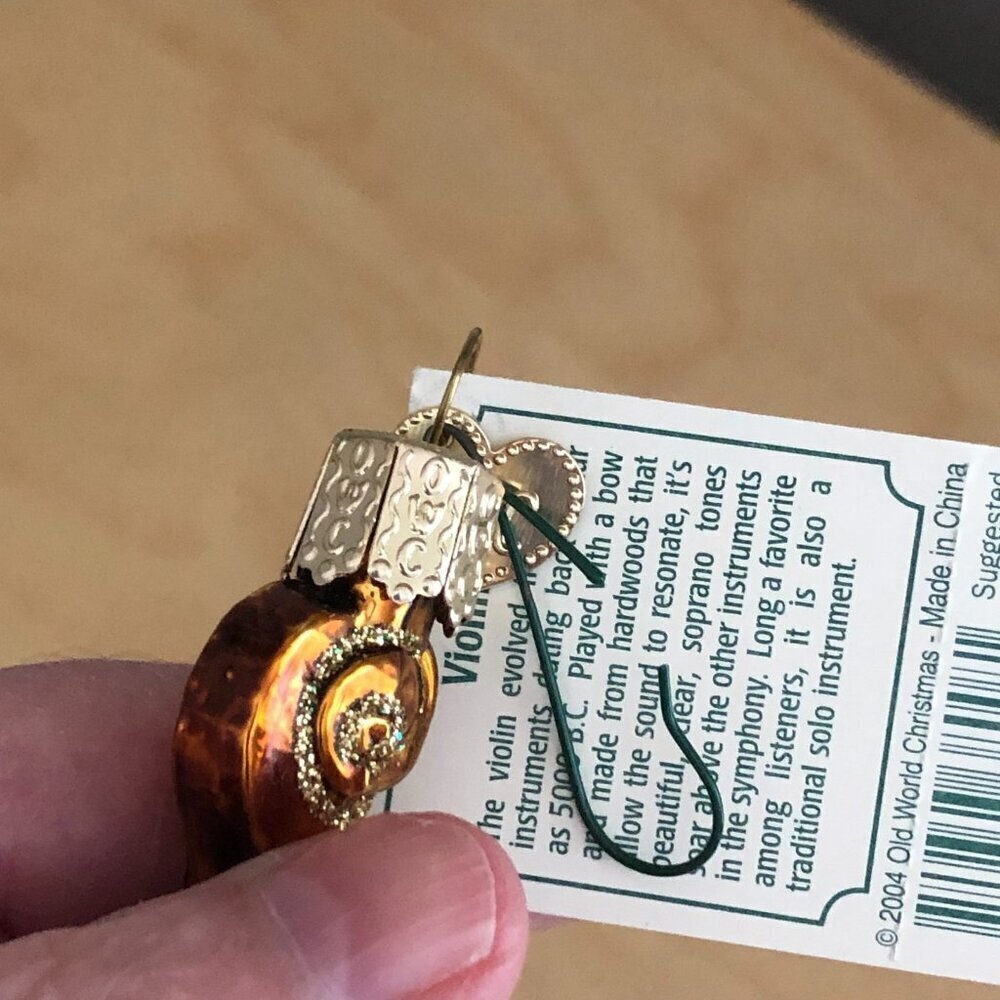 Old World Christmas Violin Gold Blown Glass Ornament 38008 New - Picture 4 of 6